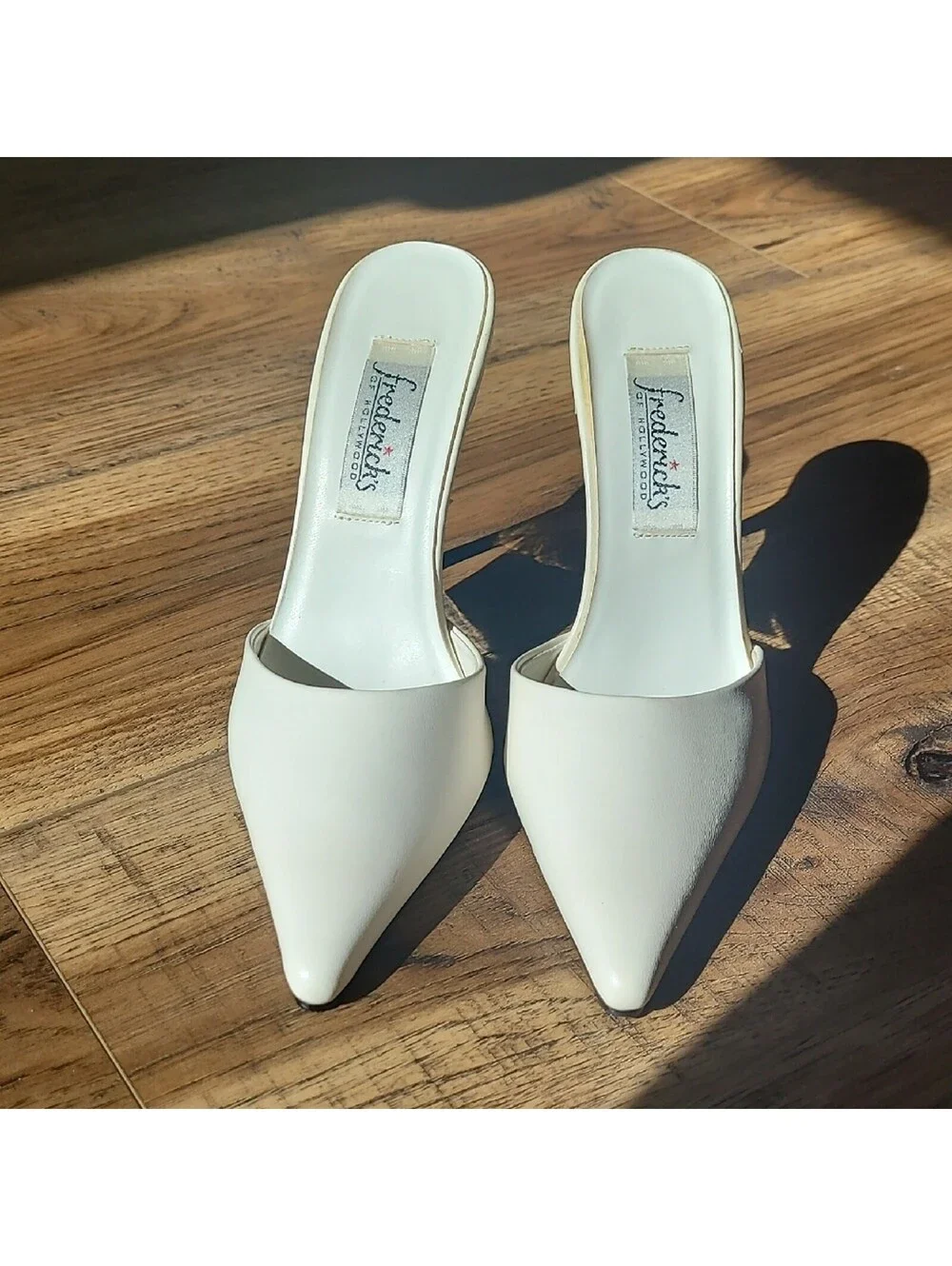 80s Vintage Frederick's of Hollywood White Women's Heels, Size 7, White & Silver